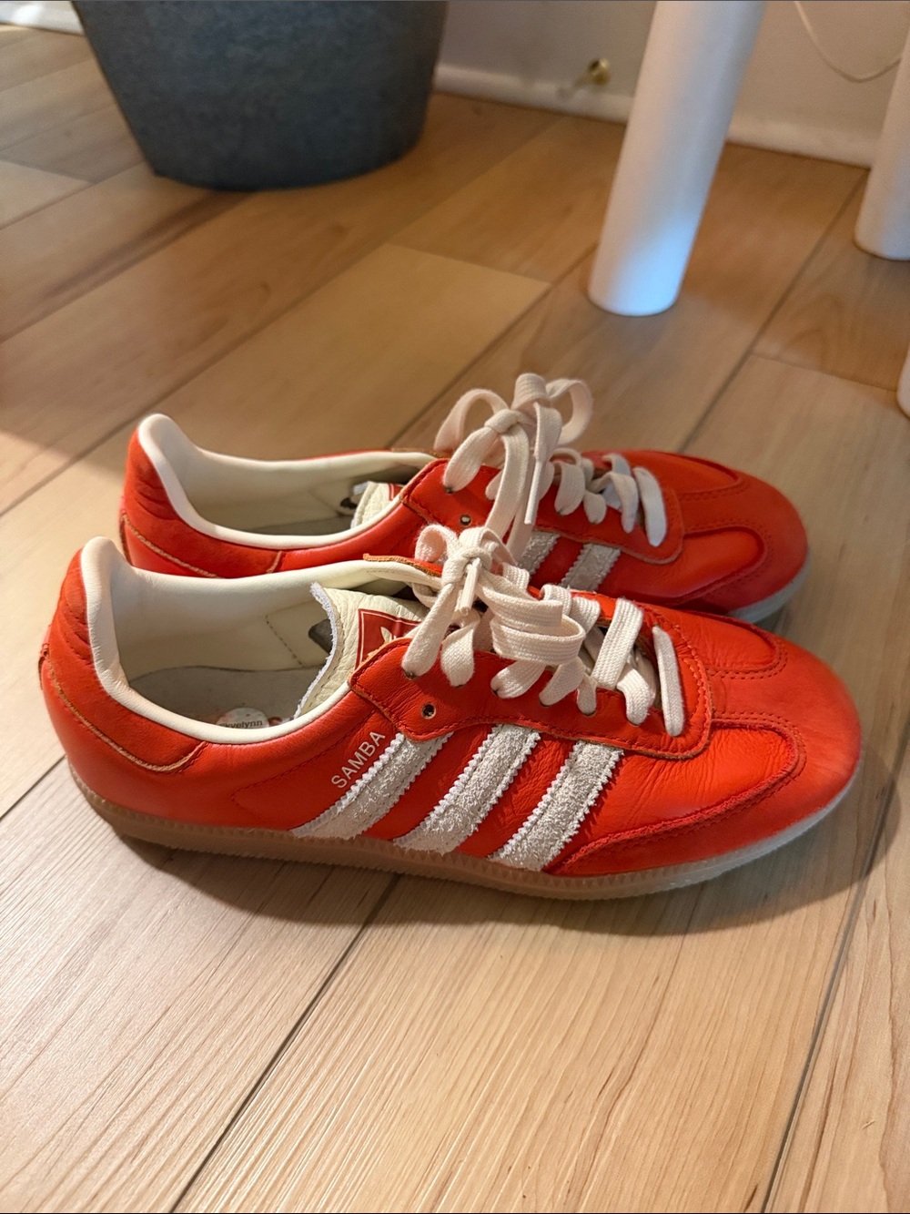 adidas Kids Samba Sneakers in Orange with White Stripes